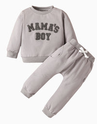 Autumn & Winter Newborn Baby ‘MAMA'S BOY’ Letter Embroidered Long Sleeved Pants Two-Piece Set
