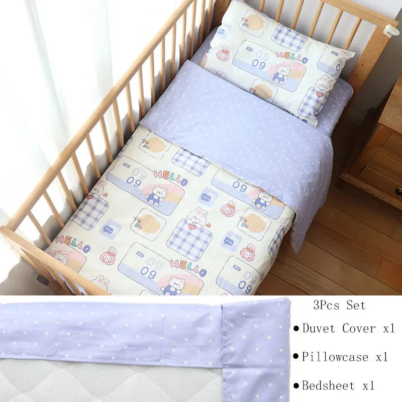 3 Pcs Baby Crib Bedding Set Cotton Bed Linens Boy Girl Cot kit Include Pillowcase Sheet Duvet Cover Children Room Decoration