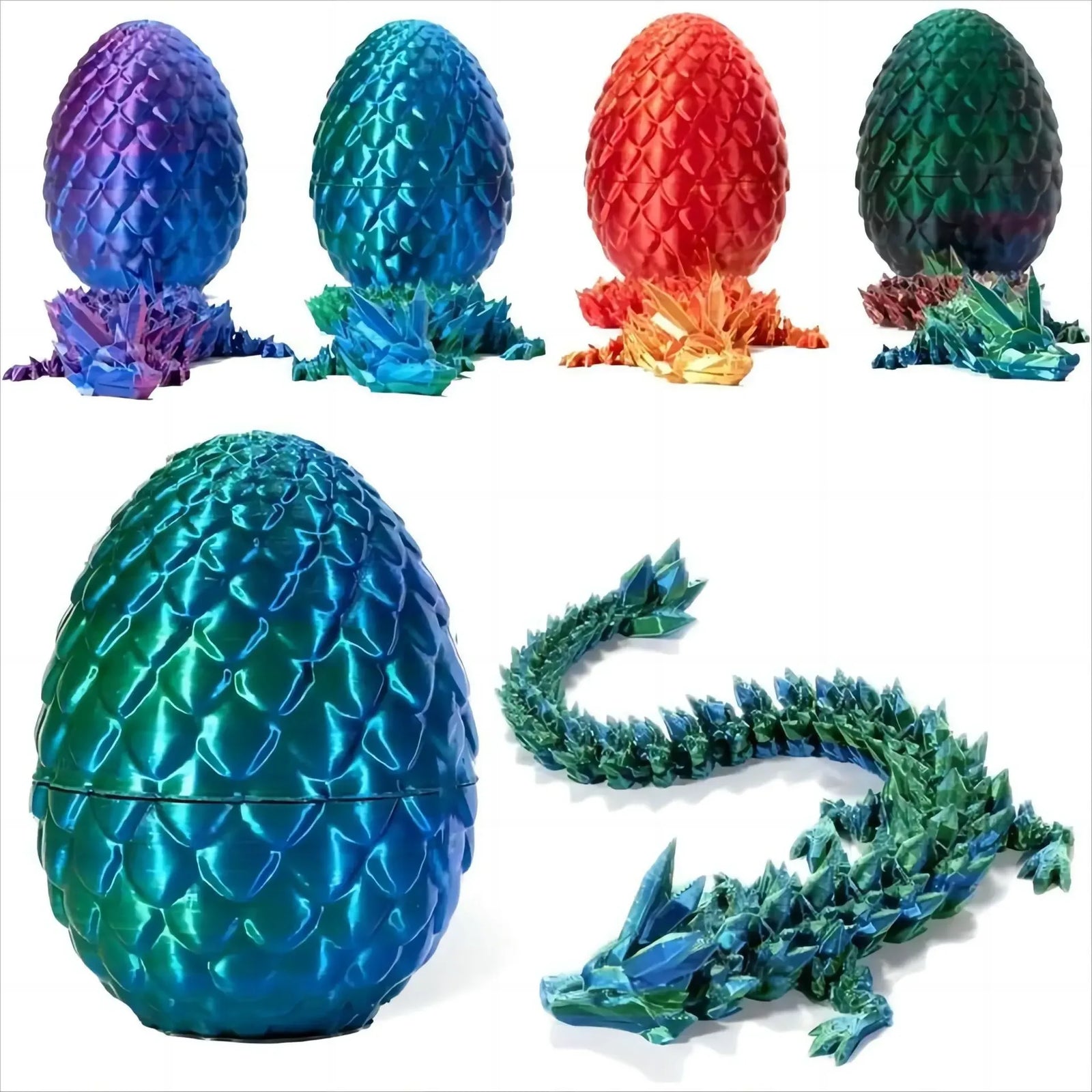 3D Printed Dragon Egg with Dragon Full Articulated Dragon Modle Movable Rotatable Articulated Desktop Ornament Kid Toy