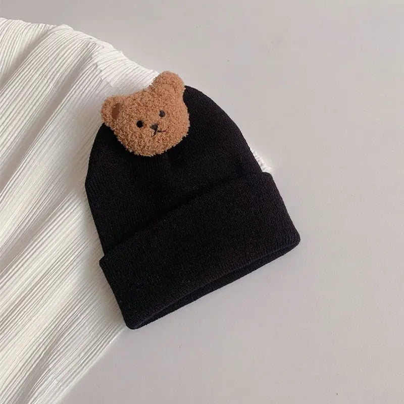 Cartoon Bear Baby Knitted Hat Autumn Winter Warm Newborn Infant Beanies for Boys Girls Soft Comfortable Toddler Kids Bonnet