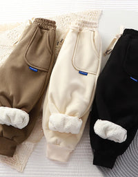 New Boys 2-12Y Winter Thick Sweatpants For Girls  Casual Pants Boy Student Loose Sports Pants Baby Pockets Kids Trousers
