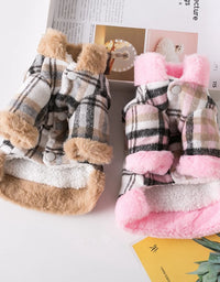 Winter Pet Jacket Clothes Grid Warm Small Dogs Clothing With Fur Collar Cotton Pet Outfits French Bulldog Coat Vest Chihuahua
