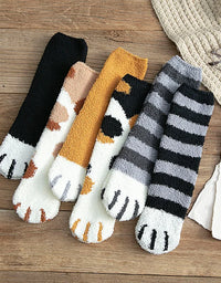 Autumn Winter Coral Velvet Socks Cute Cat Claw Socks For Women Children Girls Middle Tube Thickened Sleep Socks Home Floor Socks
