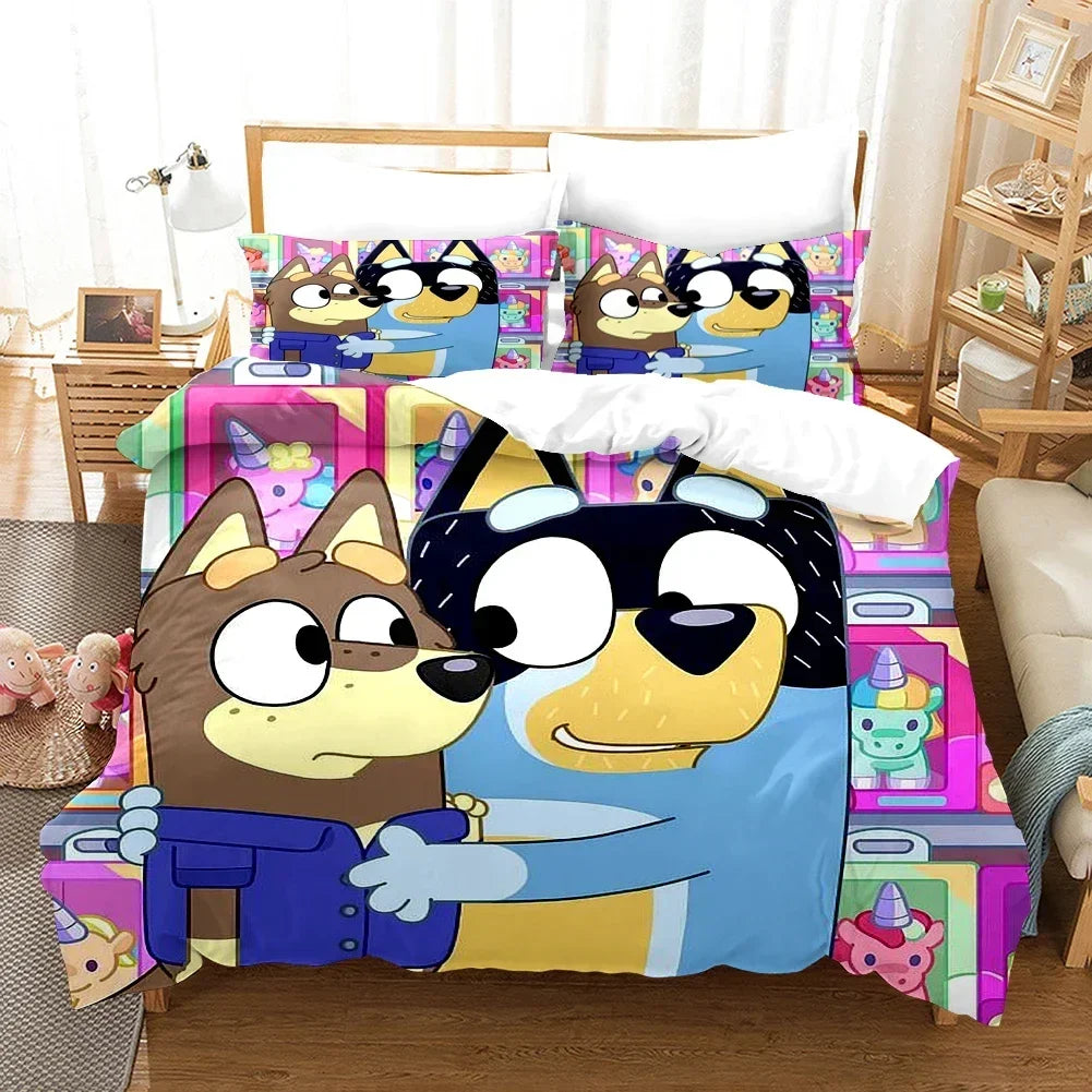 Bluey Kids Bedding Set Kawaii Cartoon Dog Duvet Cover Anime Bingo Pillowcase Kids Comfortable Bed Set Full Twin Queen King