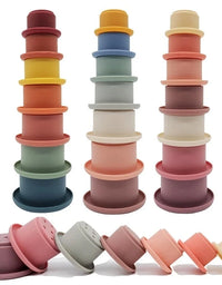 Siliconen Bouwsteen Baby Baby Stacking Cup Toys Early Educational Baby Bath Toys Stack Tower Gift 0 12 Months Boy Montessori Toy
