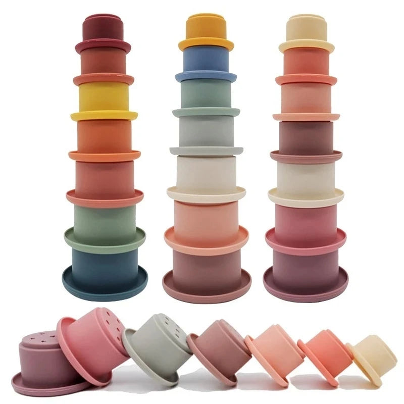 Siliconen Bouwsteen Baby Baby Stacking Cup Toys Early Educational Baby Bath Toys Stack Tower Gift 0 12 Months Boy Montessori Toy