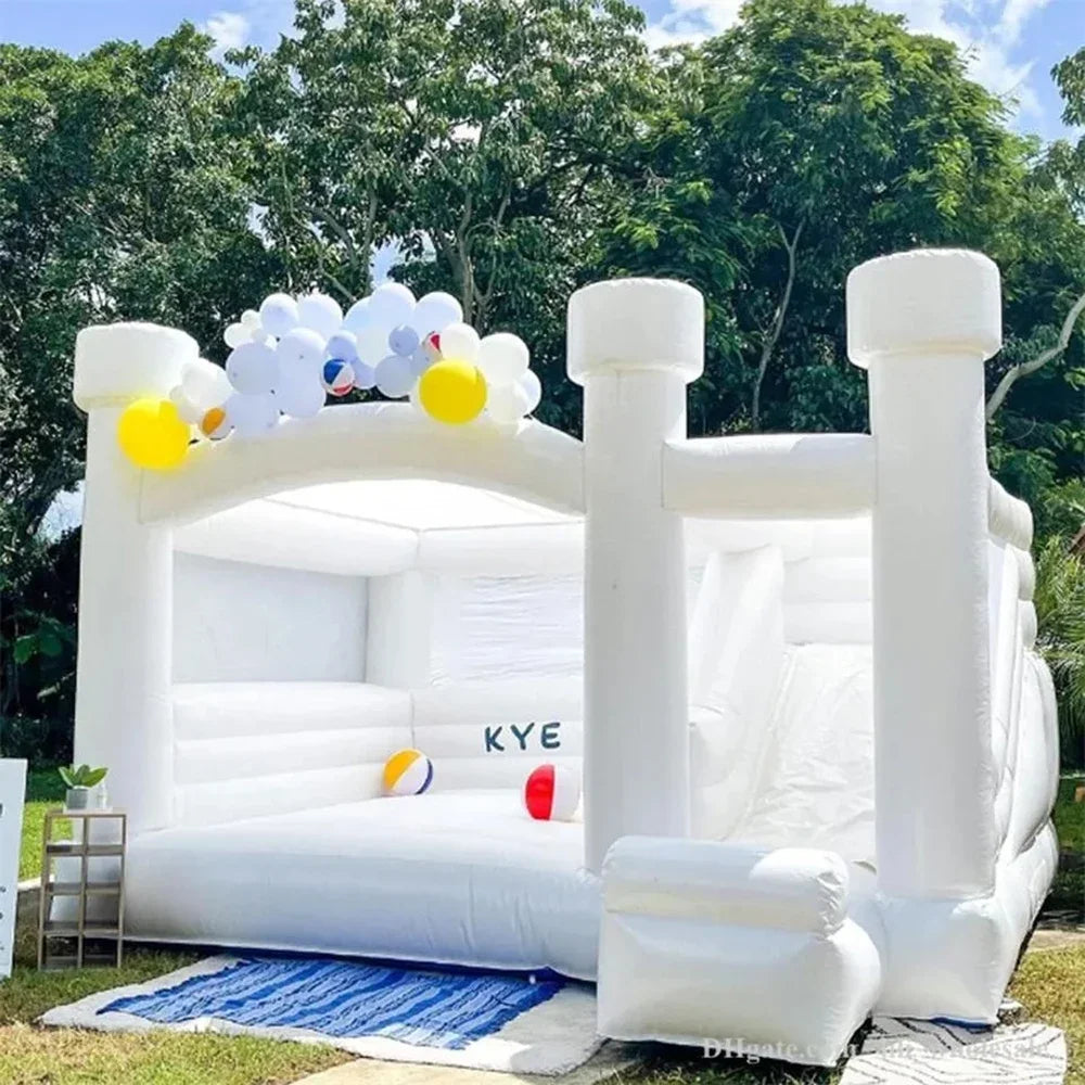 Giant White Bounce House Inflatable Bouncy Castle with Slide full PVC Jump House for kids Birthday, Party, Wedding