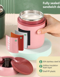 480ml Mini Thermal Lunch Box Stainless Steel Food Container with Spoon Flask Vaccum Cup Leak-Proof Soup Cups For Kids Students
