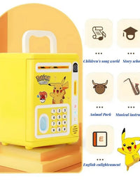 Anime Pikachu Pokemon Piggy Bank Electronic Password Money Box Music Cash Saving Box Auto Scroll Paper Banknote Children Gifts
