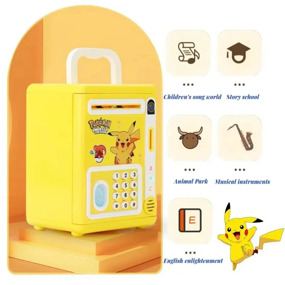 Anime Pikachu Pokemon Piggy Bank Electronic Password Money Box Music Cash Saving Box Auto Scroll Paper Banknote Children Gifts