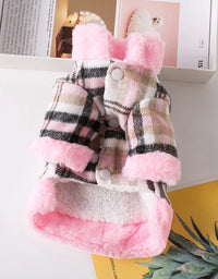 Winter Pet Jacket Clothes Grid Warm Small Dogs Clothing With Fur Collar Cotton Pet Outfits French Bulldog Coat Vest Chihuahua
