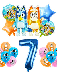 Blueies Birthday Party Decoration Foil Latex Balloon For Kids Event Supplies Blue Dog Disposable Tableware Banner Backdrop
