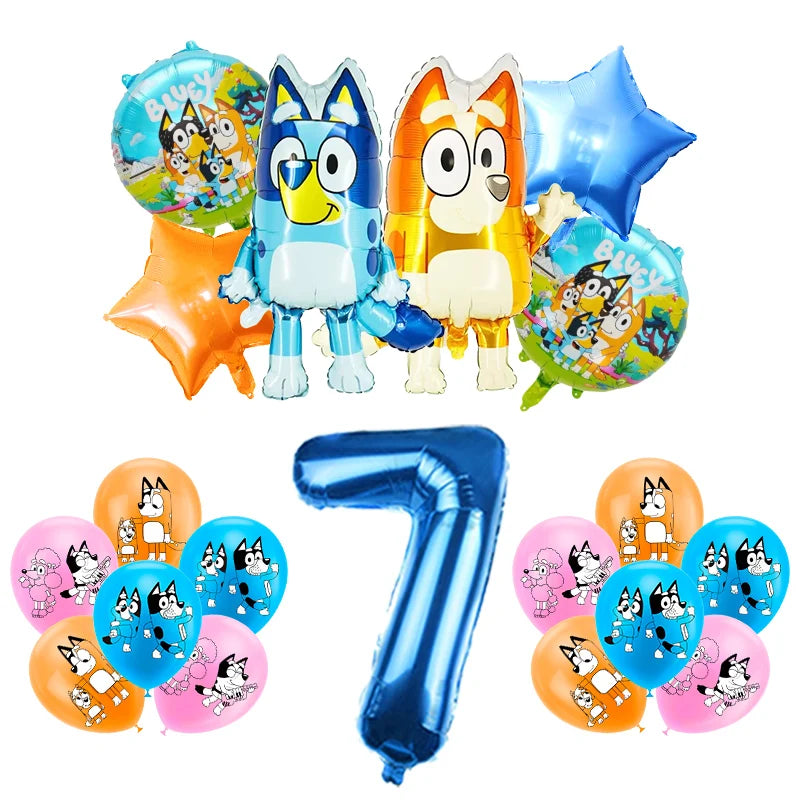 Blueies Birthday Party Decoration Foil Latex Balloon For Kids Event Supplies Blue Dog Disposable Tableware Banner Backdrop