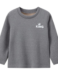 Autumn And Winter Children's Solid Color KING Letter Plus Velvet Long-sleeved Shirt Boy Casual Joker Thick Sweater Girl Sports T
