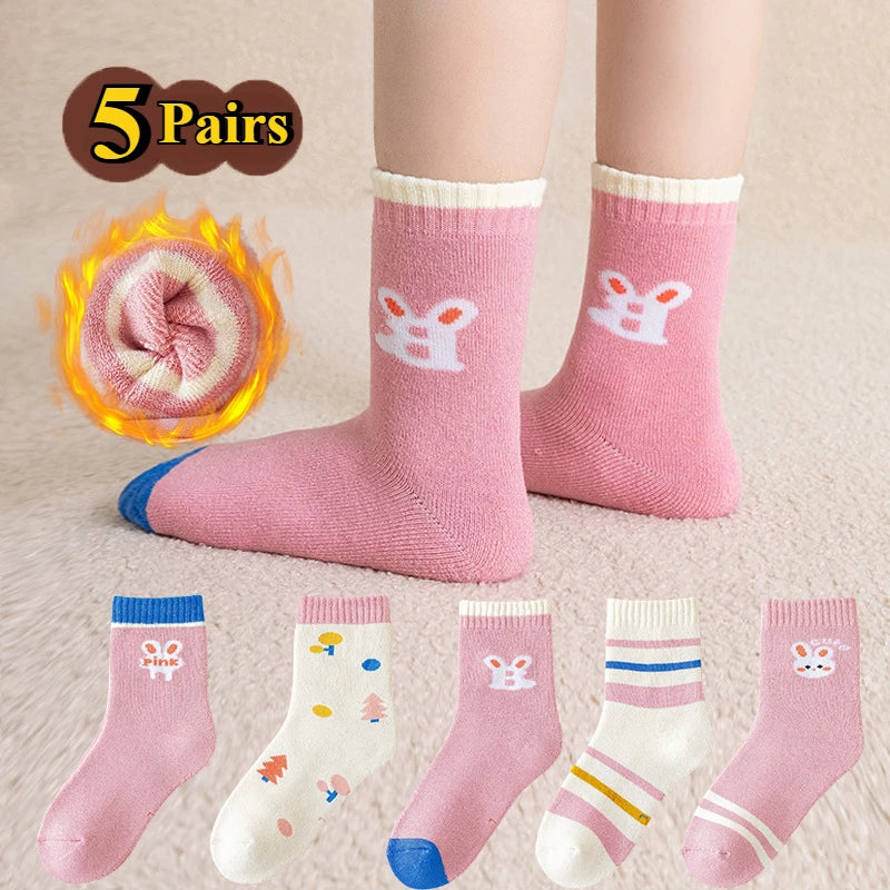 5 Pairs Warm Plush Kids Socks Autumn And Winter Plush Thicken Toddler Boys Girls Cotton Socks 1 to 12 Years Children Socks