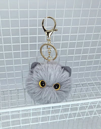 Black Plush Cat Keychain for Women Soft Faux Fur Ball Kitten Keyring Bag Pendant Car Key Chain Girl Kids Couple Gift
