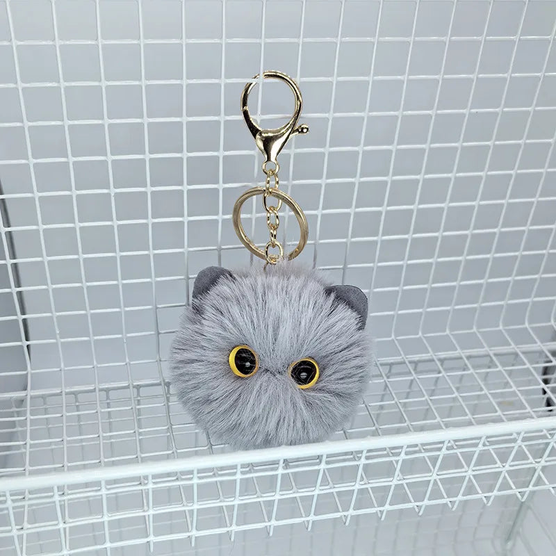 Black Plush Cat Keychain for Women Soft Faux Fur Ball Kitten Keyring Bag Pendant Car Key Chain Girl Kids Couple Gift