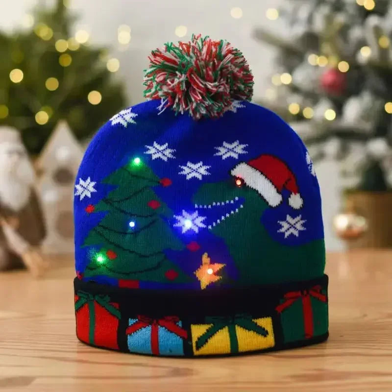 Christmas Hat Year Xmas Party Decor Creative Flashing Led Light Snowman Winter Warm Color Knitted Cap Christmas Gift Christmas