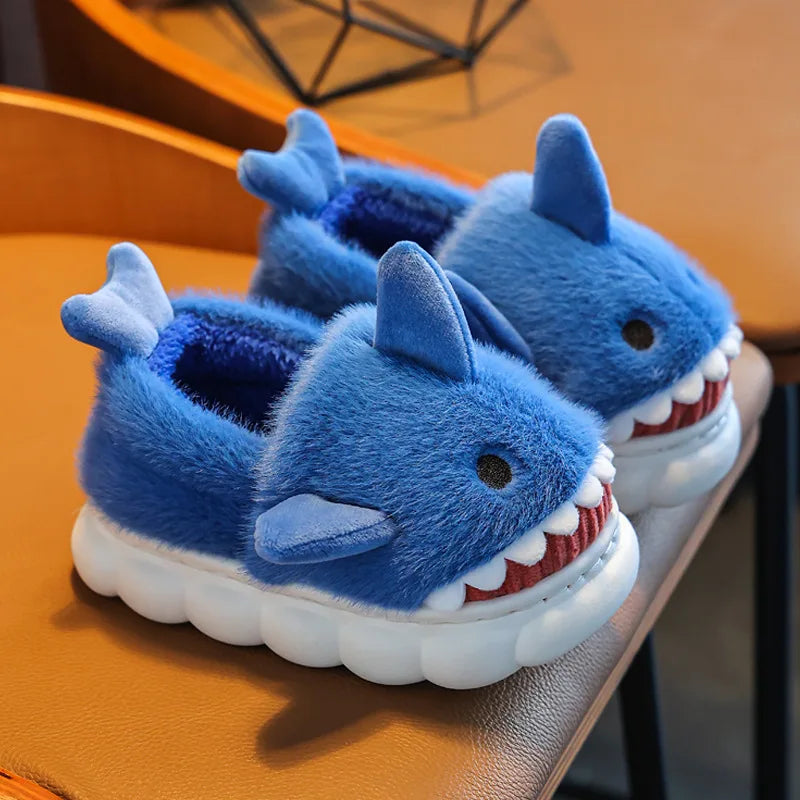 Children's Cotton Slippers for Boys and Girls Cute Cartoon Shark Slippers Autumn and Winter Home Indoor Baby Thick-soled Slip...