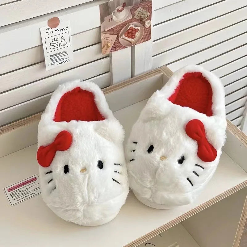 Sanrio Plush Slippers Hello Kittys Kawaii Cute Student Autumn Winter Bedroom Soft Padded Plush Bedroom Aldult Shoes Girls Xmas