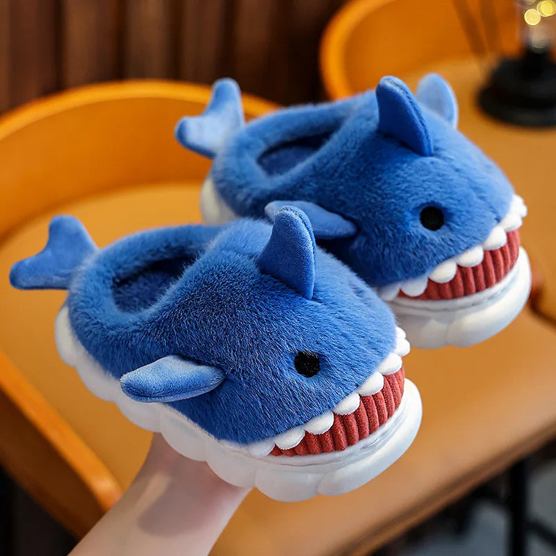 Children's Cotton Slippers for Boys and Girls Cute Cartoon Shark Slippers Autumn and Winter Home Indoor Baby Thick-soled Slip...