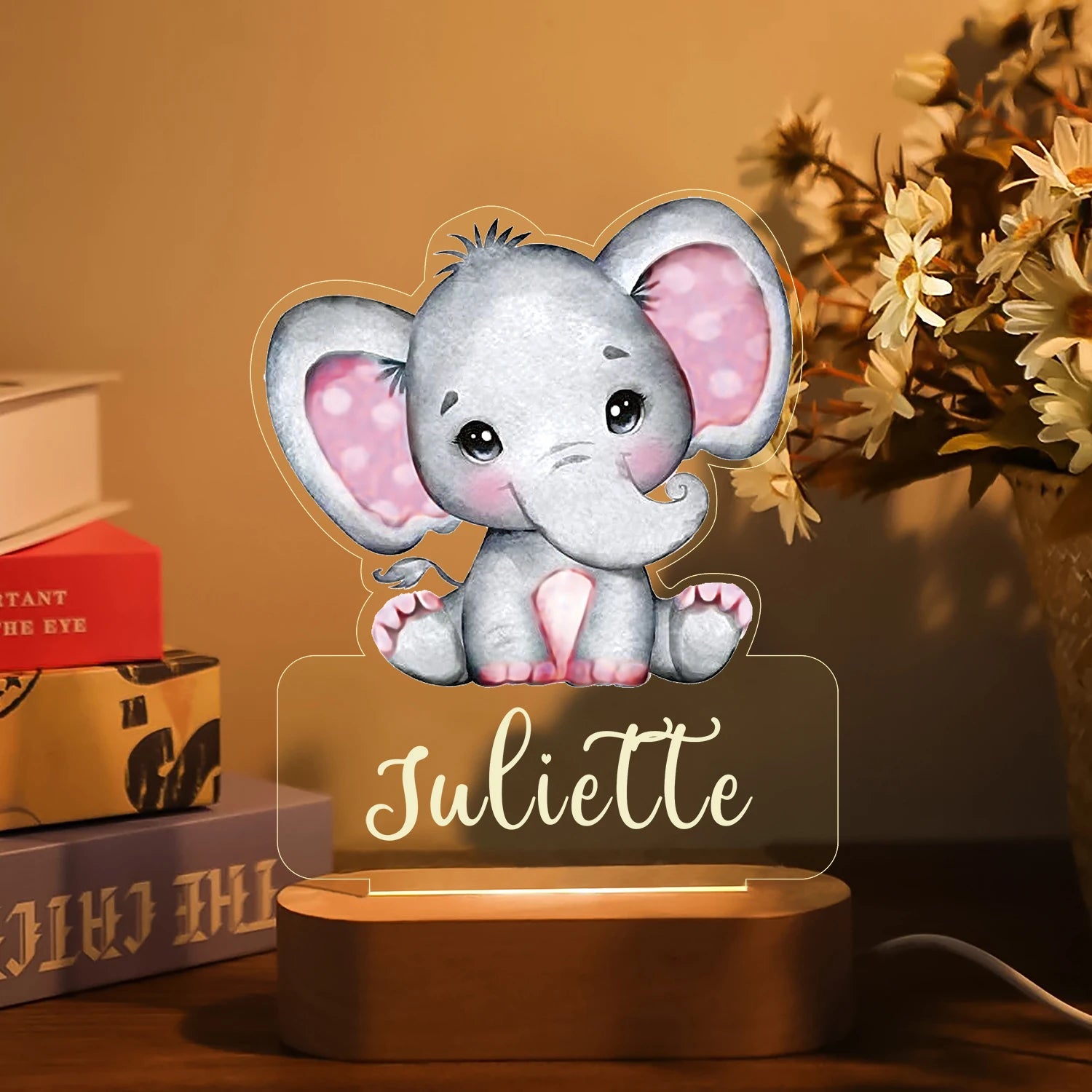 Personalized Children Animal Night Light Custom Name Acrylic Lamp Baby Kids Bedroom Decoration Neonate Christmas Birthday Christmas Gift