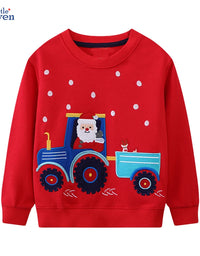 Little maven Baby Boys Girls Christmas Kids Clothes Festive Tops Embroidery Cartoon Tractor Santa Claus Sweatshirts Unisex hoody
