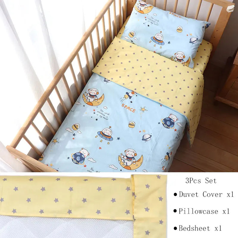 3 Pcs Baby Crib Bedding Set Cotton Bed Linens Boy Girl Cot kit Include Pillowcase Sheet Duvet Cover Children Room Decoration