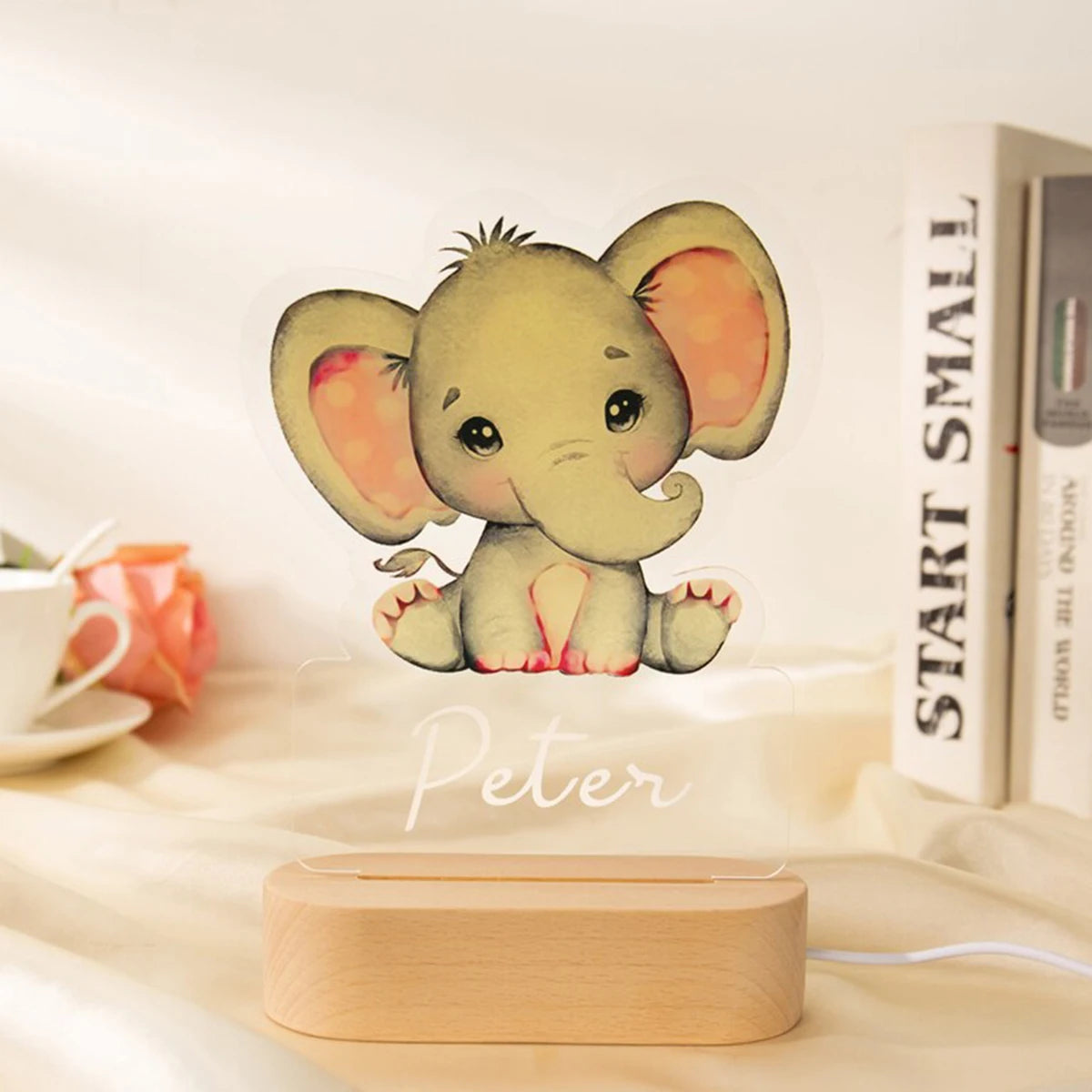 Personalized Children Animal Night Light Custom Name Acrylic Lamp Baby Kids Bedroom Decoration Neonate Christmas Birthday Christmas Gift