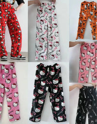 Sanrio Hello Kitty Y2k Kawaii Anime Flannel Pajamas Women'S Warm Woolen Cartoon Casual Home Pants Autumn Winter Fashion Trousers
