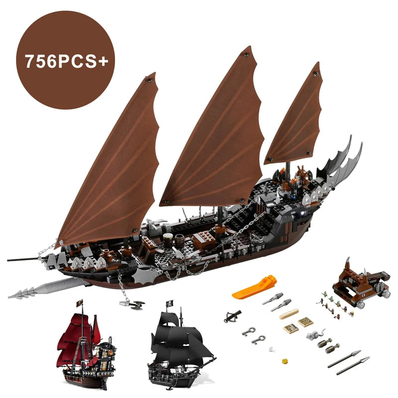 Ghost ship Pirates of the Caribbean Building blocks Queen Anne Revenge Battleship Black Pearl Ship Model Bricks toy kid gift