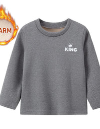 Autumn And Winter Children's Solid Color KING Letter Plus Velvet Long-sleeved Shirt Boy Casual Joker Thick Sweater Girl Sports T
