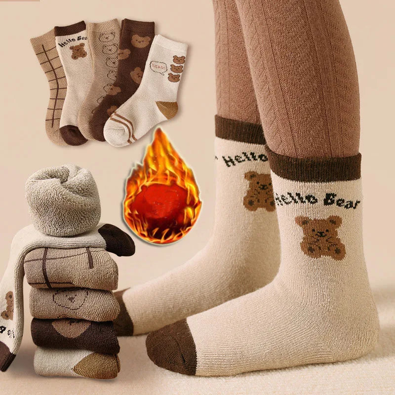 5 Pairs Baby Socks Winter Socks Thick Thermal Warm Socks Kids Cartoon Bear Cotton Socks For Boys Infant Snow Boot Calf Sock