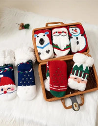 Winter Kids Cartoon Christmas Socks Boys Girls Thicken Cotton Warm Floor Children Sock Non-Slip Thermal Cute Family Socks
