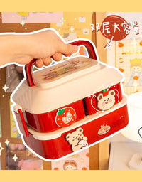 Cute Portable Lunch Box for Girls School Kids Plastic Picnic Bento Box Microwave Food Box with Compartments Storage Containers
