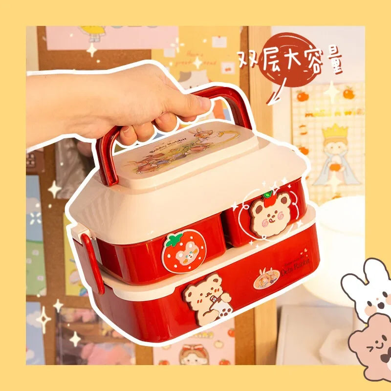 Cute Portable Lunch Box for Girls School Kids Plastic Picnic Bento Box Microwave Food Box with Compartments Storage Containers