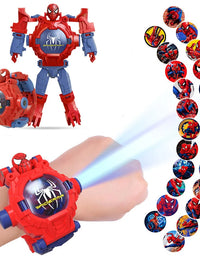 Disney Spiderman 24 Projection Patterns Children Watches for Boy Deformation Robot Projection Electronic Clock Kids Christmas
