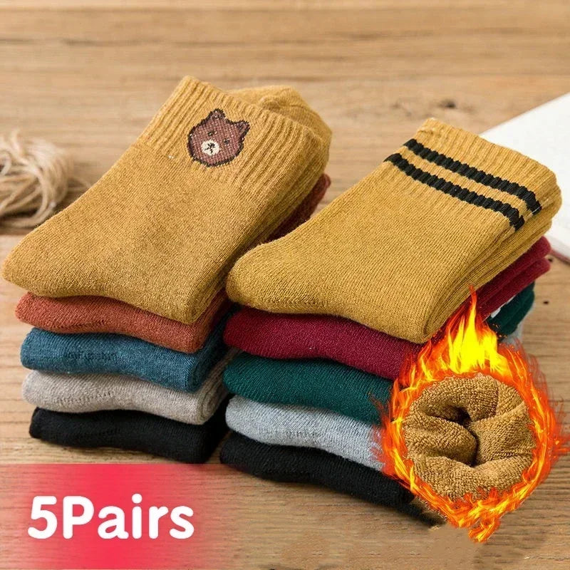 5 Pairs Warm Plush Kids Socks Autumn And Winter Plush Thicken Toddler Boys Girls Cotton Socks 1 to 12 Years Children Socks