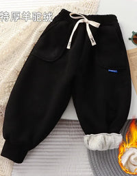 New Boys 2-12Y Winter Thick Sweatpants For Girls  Casual Pants Boy Student Loose Sports Pants Baby Pockets Kids Trousers
