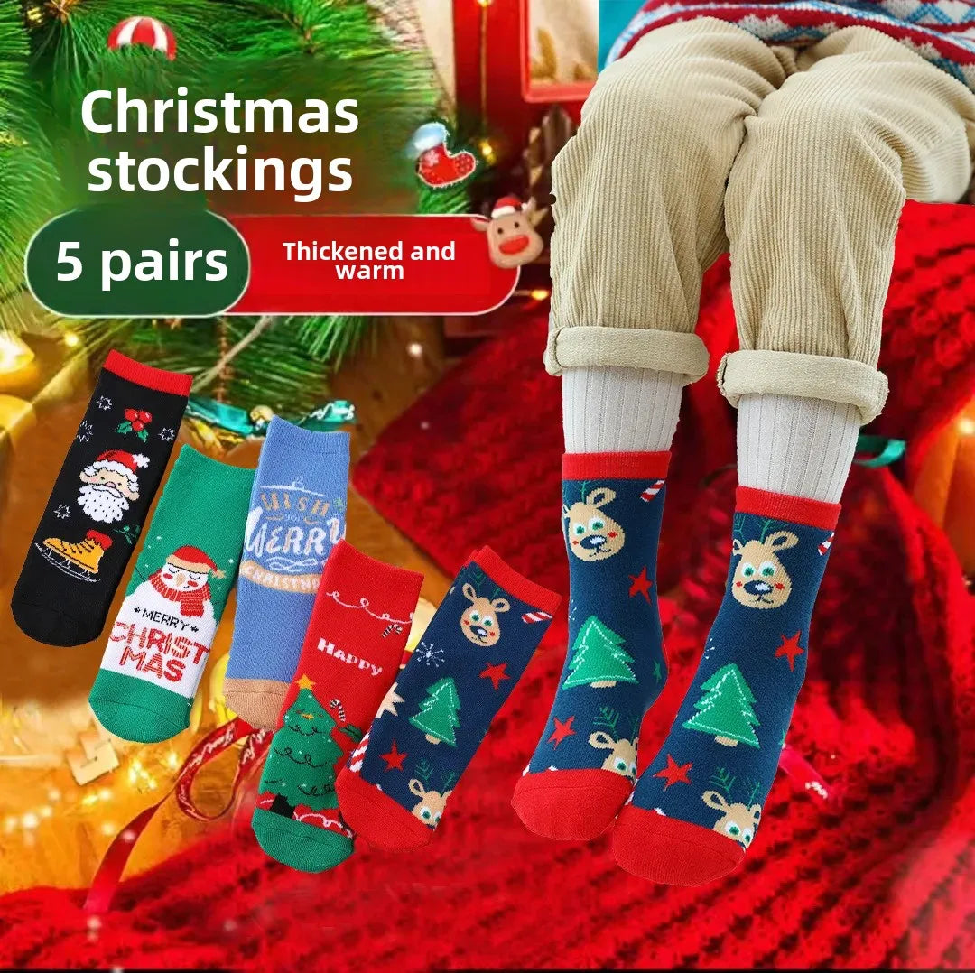 Winter Kids Socks Thickened Knitwear Christmas Special Edition Boys Girls Baby Cute Cartoon Design Thickened Warm Socks