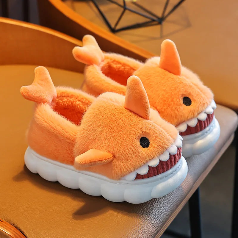 Children's Cotton Slippers for Boys and Girls Cute Cartoon Shark Slippers Autumn and Winter Home Indoor Baby Thick-soled Slip...