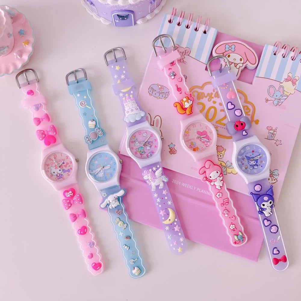 New Sanrio Silicone Watch Kawaii Cartoon Cinnamoroll Hello Kitty Melody Kuromi Quartz Watches Cute Anime Birthday Gifts for Kids