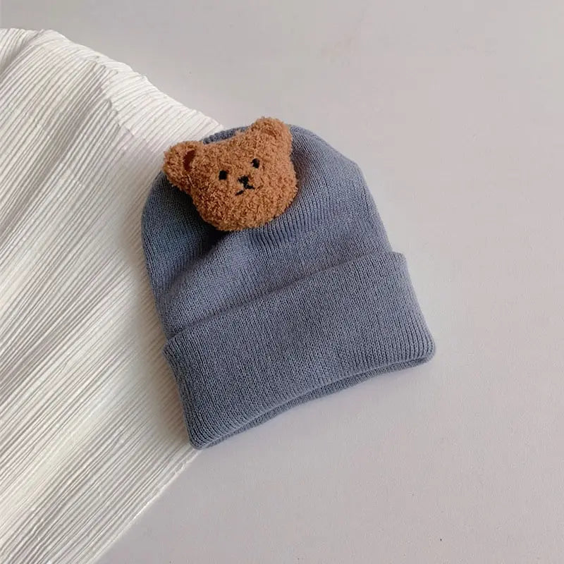 Cartoon Bear Baby Knitted Hat Autumn Winter Warm Newborn Infant Beanies for Boys Girls Soft Comfortable Toddler Kids Bonnet