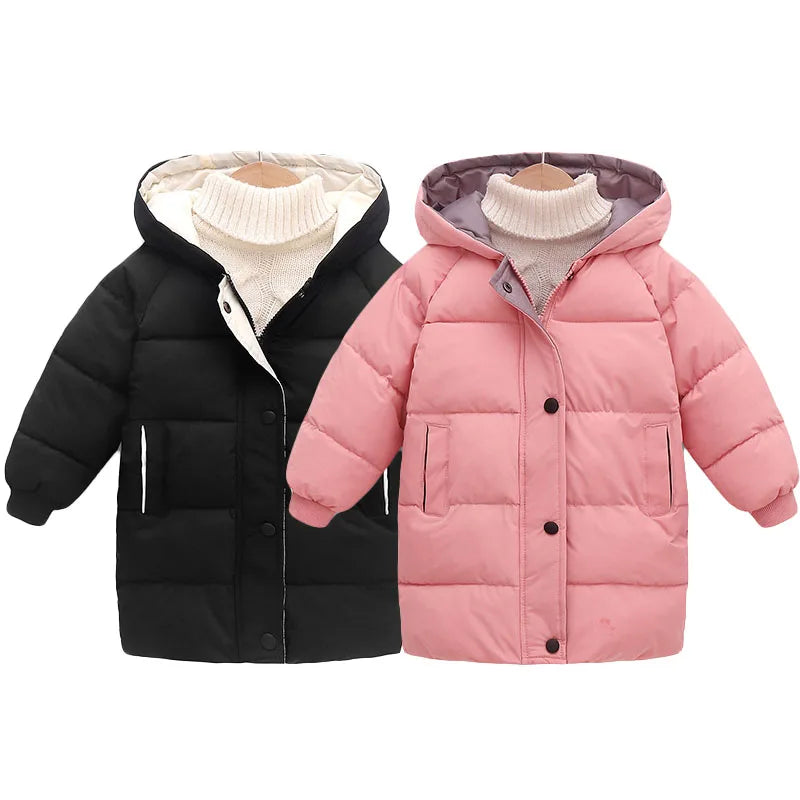 Kids Down Long Outerwear Winter Autumn Teen Cotton Clothes Boys Girls Cotton-Padded Parka Coats Big Children Thicken Warm Jacket