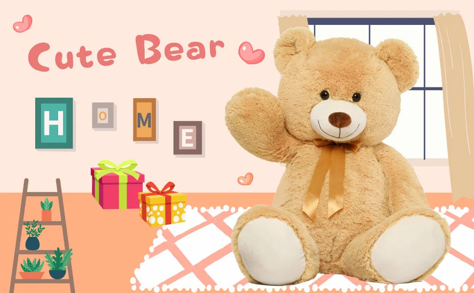 Tezituor Big Teddy Bear,52'' Giant Stuffed Animal Plush,Light Brown Soft Gifts for Valentine, Christmas, Birthday.