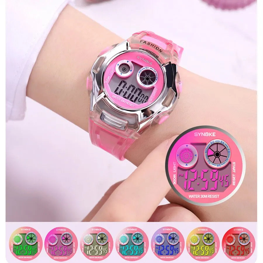 Student Electronic Watch Waterproof Sports Children Watch Glow Multi Function Digital Watch Seven Colors Light Gift