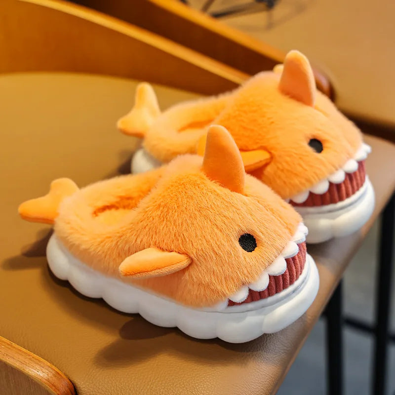 Children's Cotton Slippers for Boys and Girls Cute Cartoon Shark Slippers Autumn and Winter Home Indoor Baby Thick-soled Slip...