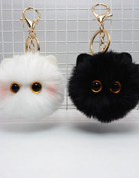 Black Plush Cat Keychain for Women Soft Faux Fur Ball Kitten Keyring Bag Pendant Car Key Chain Girl Kids Couple Gift
