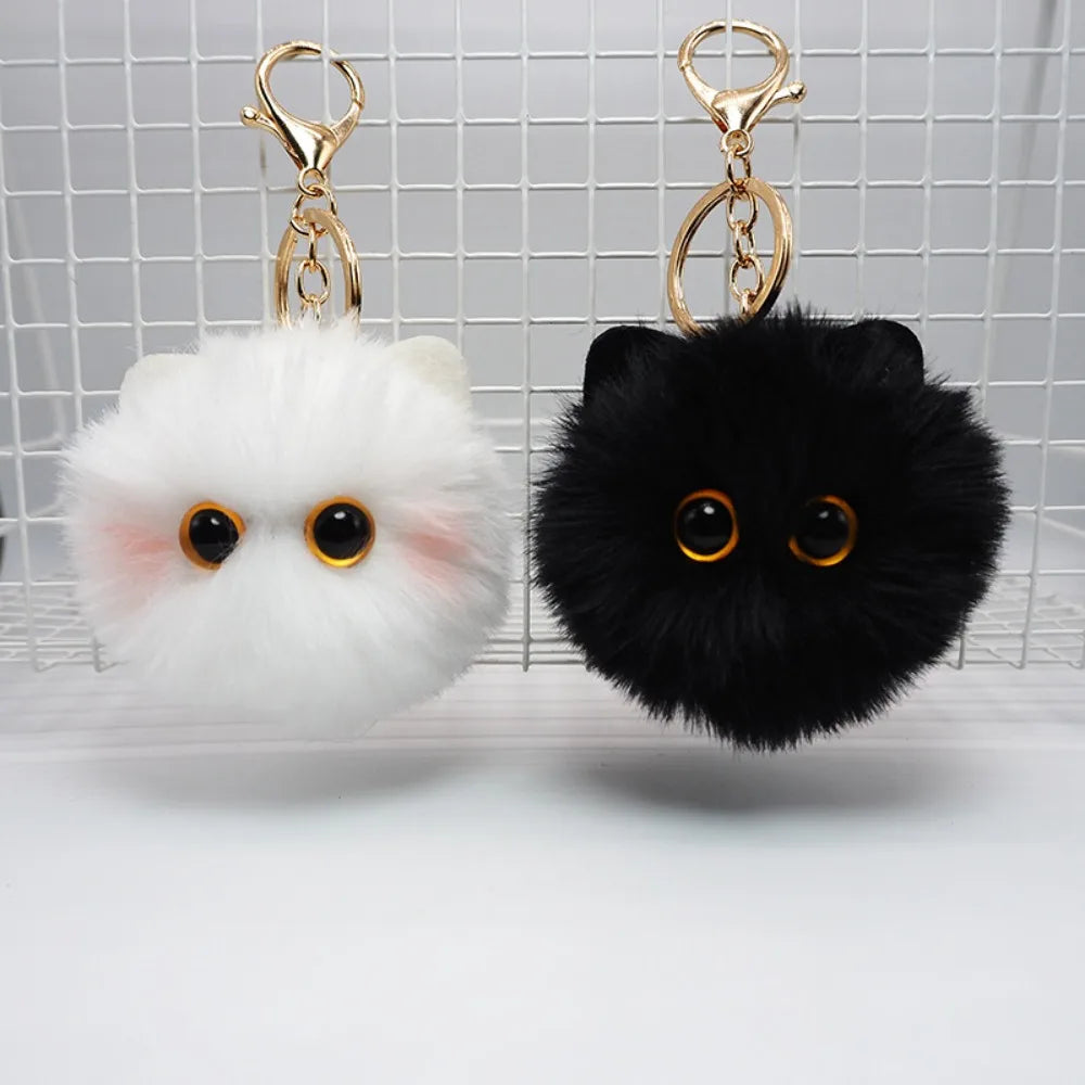 Black Plush Cat Keychain for Women Soft Faux Fur Ball Kitten Keyring Bag Pendant Car Key Chain Girl Kids Couple Gift