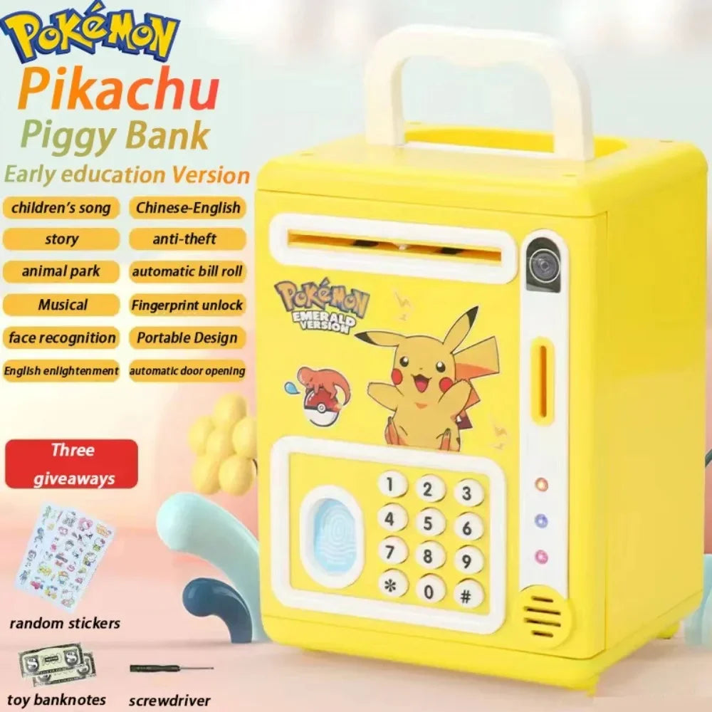 Anime Pikachu Pokemon Piggy Bank Electronic Password Money Box Music Cash Saving Box Auto Scroll Paper Banknote Children Gifts